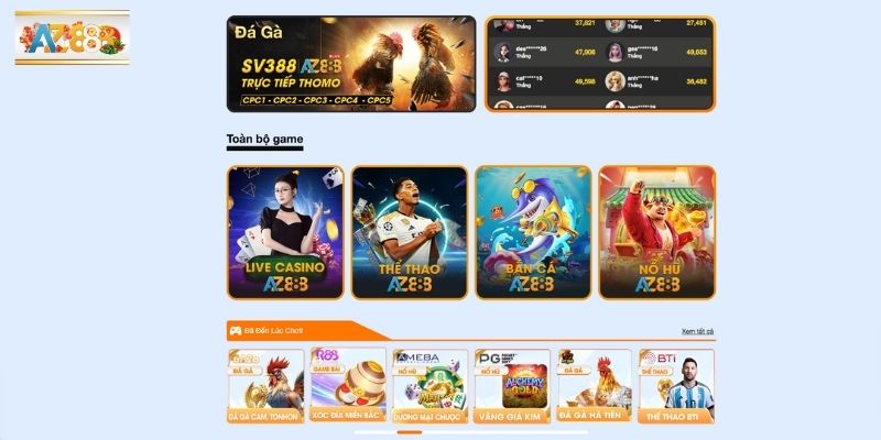 Các sảnh game có tỷ lệ thưởng cao